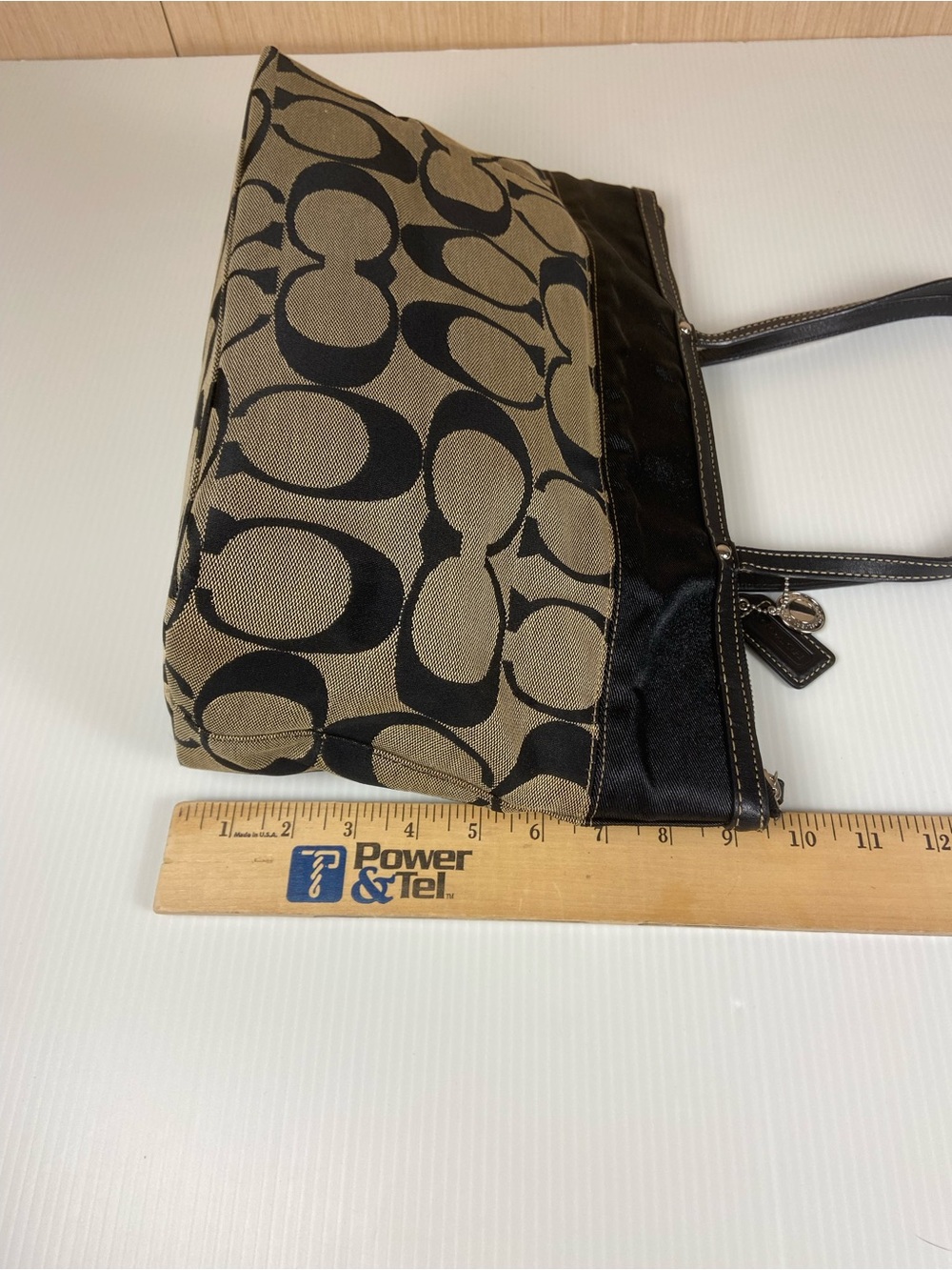 Coach 13705 Signature Gallery Tote Khaki Black Tattersall Plaid Shoulder Bag - Picture 5 of 15